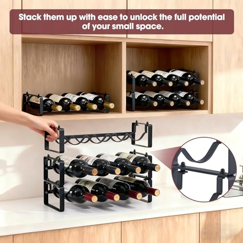 Stackable Countertop Wine Rack, 12 Wine Bottles Holder for Inside Cabinet