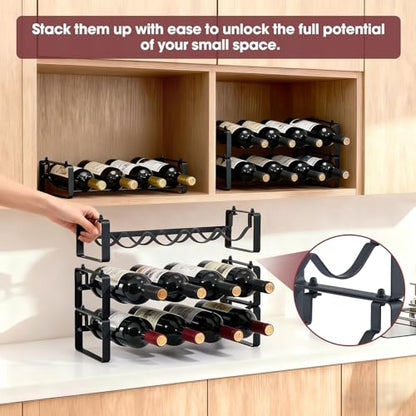 Stackable Countertop Wine Rack, 12 Wine Bottles Holder for Inside Cabinet