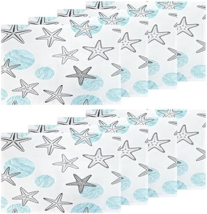 Shrahala Coastal Nautical Set of 8 12 X 18 Inch Linen Placemats, Circles Starfish Blue White Marine Theme Burlap Table Mat Washable Double Layered Heat Insulation for Indoor/Outdoor