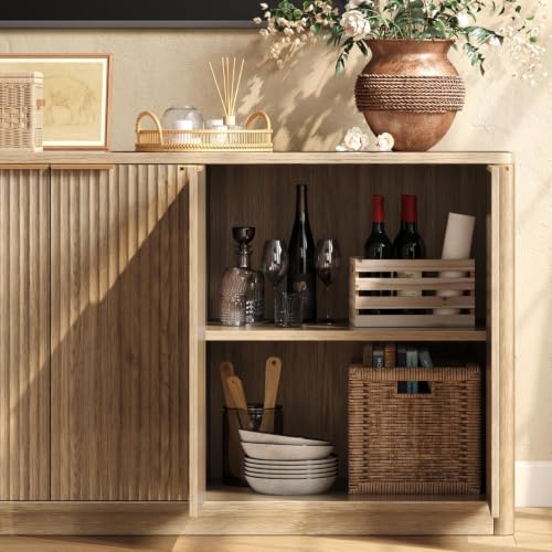 67" Fluted Oak Buffet Cabinet with Storage