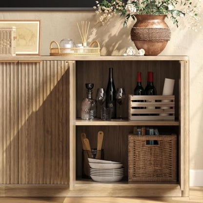 67" Fluted Oak Buffet Cabinet with Storage