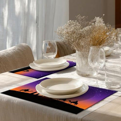 Shrahala Red Christian Christian Set of 8 12 X 18 Inch Linen Placemats, Abstract Christmas Burlap Table Mat Washable Double Layered Heat Insulation for Indoor/Outdoor