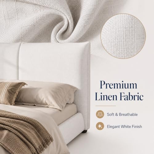 Cal-King Size Bed Frame, Heavy Linen Fabric, 800 lb Capacity