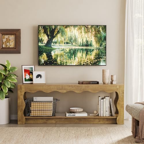 TV Stand for 65 Inch TV, Wooden Entertainment Center with Storage Cabinets, Farmhouse TV Media Console Table for Living Room, Bedroom, Open Shelf, Brown