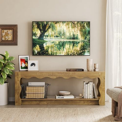 TV Stand for 65 Inch TV, Wooden Entertainment Center with Storage Cabinets, Farmhouse TV Media Console Table for Living Room, Bedroom, Open Shelf, Brown
