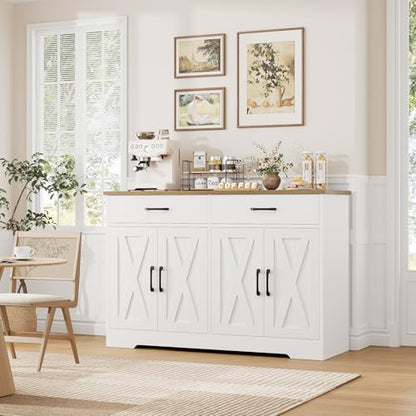 47" W Kitchen Sideboard Buffet Cabinet with Storage Drawers, White