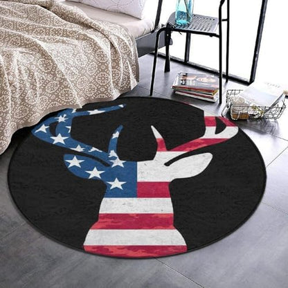 Women's Large Home Decor Mat, Soft Round Yoga Carpet, Non Slip Machine Washable Home Office Circle Rug Camo Deer Hunting Camouflage USA Flag