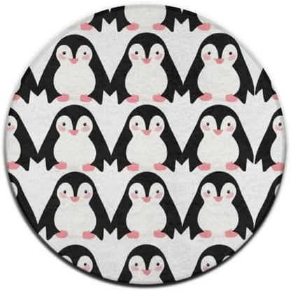Circular Rugs Large Modern Round Area Rug Fashion Decor Mat for Home Office Animals Black and White Penguins Print