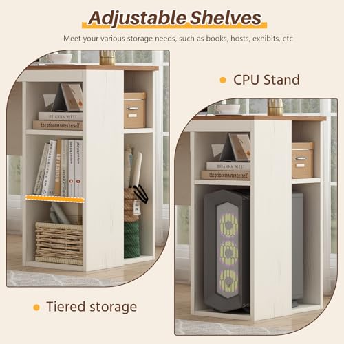 63" Farmhouse L Shaped Desk with Drawers & Storage Shelves for Home Office