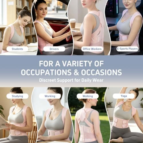Posture Corrector for Women and Men, Adjustable Back Brace with Shoulder Support, Lumbar Support Belt and Full Back Support, Posture Trainer Back Straightener for Upper Back, Lower Back Support, Slouching and Hunchback Corrector (Pink, XX-Large)