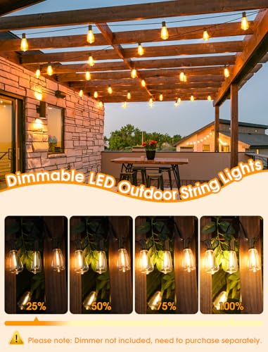 25FT Outdoor String Lights, Patio Lights with 10+1 LED Dimmable Waterproof Shatterproof ST38 Retro Edison 2700K Bulbs for Balcony Yard, Black