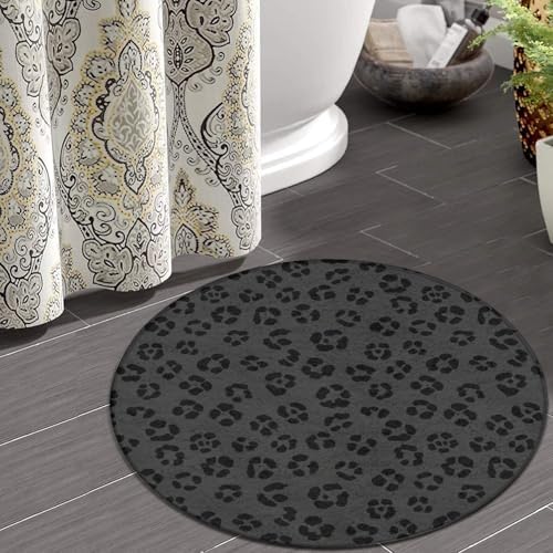 Large Round Area Rug Home Decor Modern Bathroom Rug Kitchen Office Circle Rug for Living Room Sofa Circle Cute Mat Dark Gray Black Leopard Cheetah Print