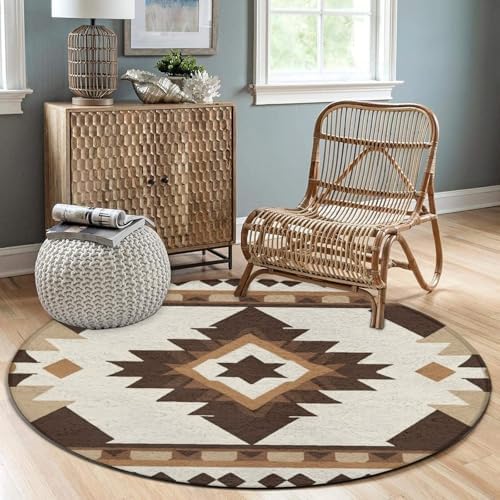 Circular Rugs Large Modern Round Area Rug Fashion Decor Mat for Home Office Aztec Native American Southwestern Boho Brown
