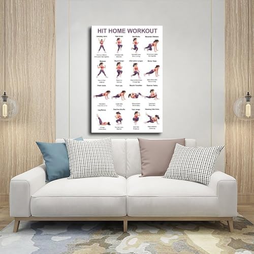 Home Workout Full Body No Equipment Cardio Chart 16 Exercises Canvas Poster Wall Art for Living Room Bedroom Decor Unframe 12x18inch