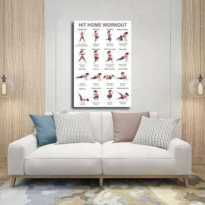 Home Workout Full Body No Equipment Cardio Chart 16 Exercises Canvas Poster Wall Art for Living Room Bedroom Decor Unframe 12x18inch