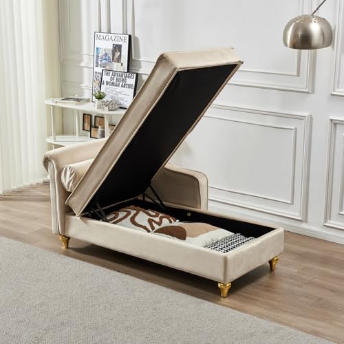 Modern Upholstery Chaise Lounge Chair with Storage Velvet (Beige)