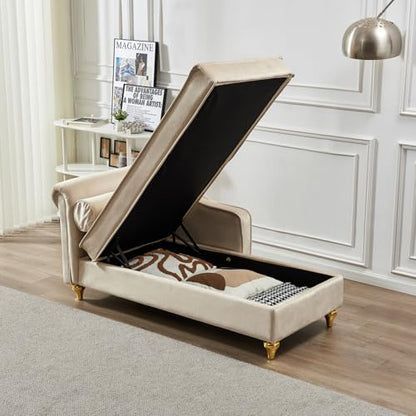 Modern Upholstery Chaise Lounge Chair with Storage Velvet (Beige)