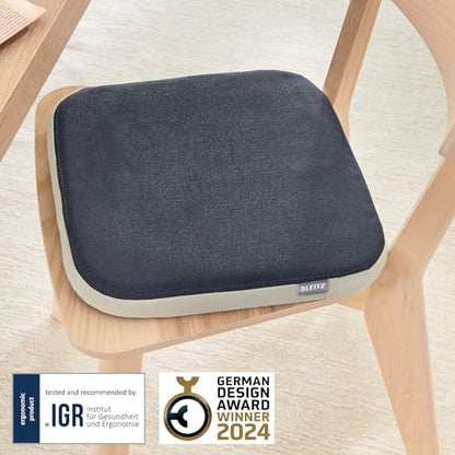 Leitz Ergo Active Wobble Cushion, Ergonomic Seat Cushion, Square Seat Pad for Improved Ergonomics, Seat Cushion for Office Chair with Velvet Grey Cover, 65400089