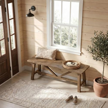 43" Farmhouse Solid Wood Bench, Narrow Long Seat, Natural