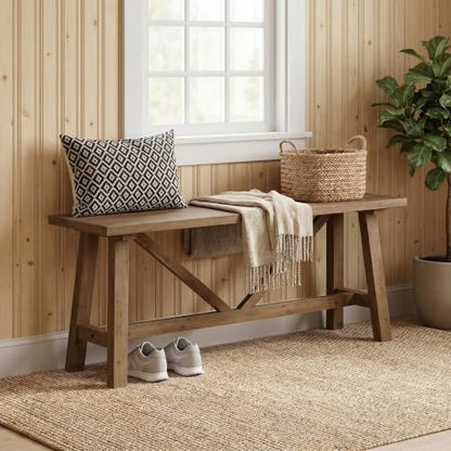 43" Farmhouse Solid Wood Bench, Narrow Long Seat, Natural