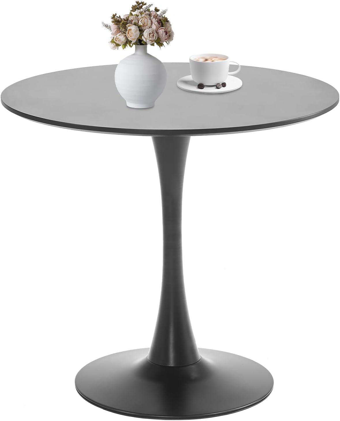 Black Round Dining Table, 31.5" Circle Tulip Table Kitchen Round Dining Table for 2-4 People with Thickened Top and Metal Pedestal, Mid-Century Leisure Table for Home, Dining Room, Cafe