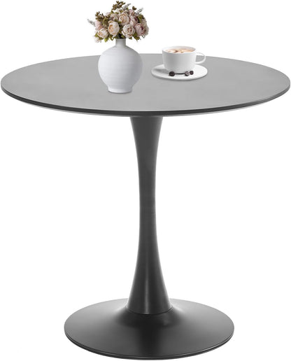 Black Round Dining Table, 31.5" Circle Tulip Table Kitchen Round Dining Table for 2-4 People with Thickened Top and Metal Pedestal, Mid-Century Leisure Table for Home, Dining Room, Cafe