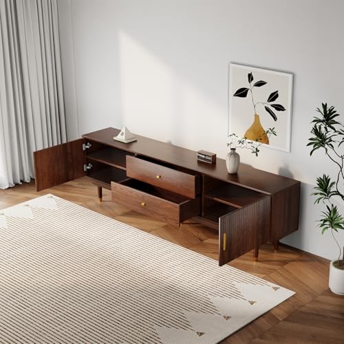 66.9" Mid Century Modern TV Stand for 75 inch TV for Living Room, Walnut
