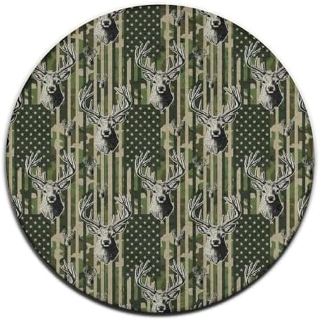 Soft Round Yoga Carpet, Office Chair Decor Round Mat for Carpet and Hardwood Floors American Flag Camouflage Hunting Deer Camo, 24inch