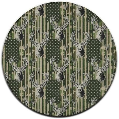 Soft Round Yoga Carpet, Office Chair Decor Round Mat for Carpet and Hardwood Floors American Flag Camouflage Hunting Deer Camo, 24inch