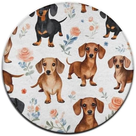 Fashion Round Area Rug Large Non Slip Carpet, Dachshund Wiener Dog Unisex Home Decor Mat