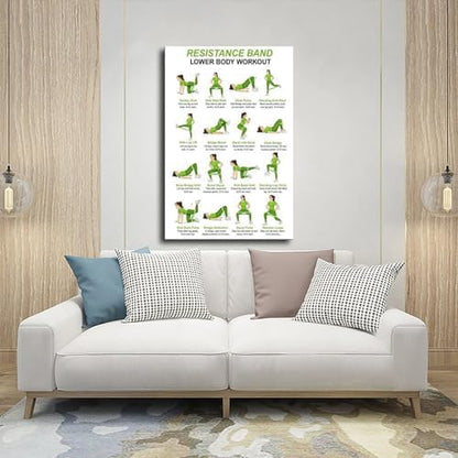 Resistance Band Lower Body Workout Chart Glute And Leg Exercises Women Home Gym Canvas Poster Wall Art for Living Room Bedroom Decor Frame 24x36inch