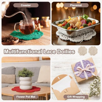 uxcell 4 Pcs Crochet Handmade Placemat Doilies for Table 7.9" Light Brown