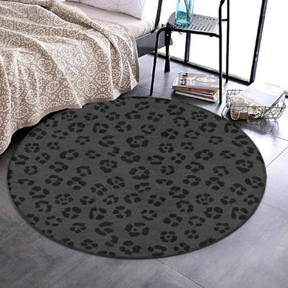 Large Round Area Rug Home Decor Modern Bathroom Rug Kitchen Office Circle Rug for Living Room Sofa Circle Cute Mat Dark Gray Black Leopard Cheetah Print