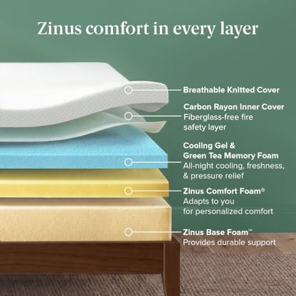 Zinus 10 Inch King Green Tea Cooling Memory Foam Mattress, Medium Feel