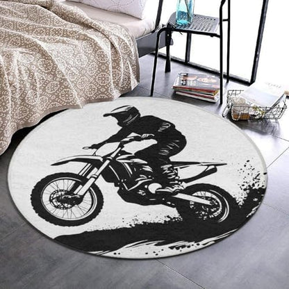 Soft Round Yoga Carpet, Office Chair Decor Round Mat for Carpet and Hardwood Floors Motocross Racer Extreme Sports Printed Dirt Bike