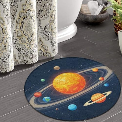 Women's Large Home Decor Mat, Soft Round Yoga Carpet, Non Slip Machine Washable Home Office Circle Rug Solar System Space