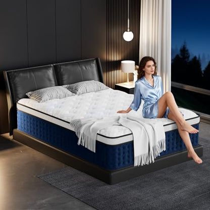 Queen Mattress, 14 Inch Hybrid Mattress Queen Size in a Box with Gel Memory Foam [New Version], Individually Pocket Coils Springs, Pressure Relief Motion Isolation, Edge Support, Medium Firm
