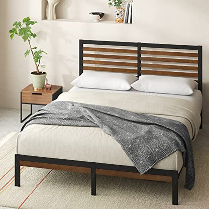 Zinus Kai Bamboo and Metal Platform Bed Frame with Headboard, Brown, Full