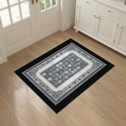 3'x5' Charcoal Gray Cat Motif with Vine Border Washable Throw Rug