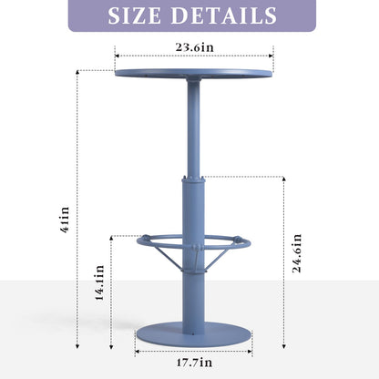 42" Tall Modern Industrial Bar Table-23.6" Dia Round Metal Top Bar Height Adjustable Standing Pub Table-Dining Room Bistro Table-Cocktail Use (Pigeon Blue)