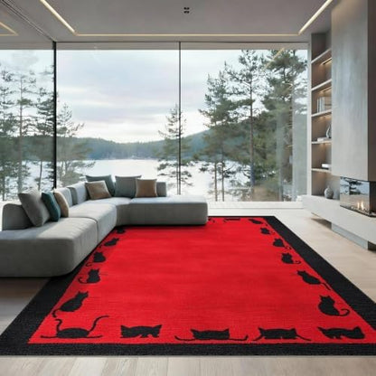 8'x10' Red Cat Crimson Artistic Washable Area Rug