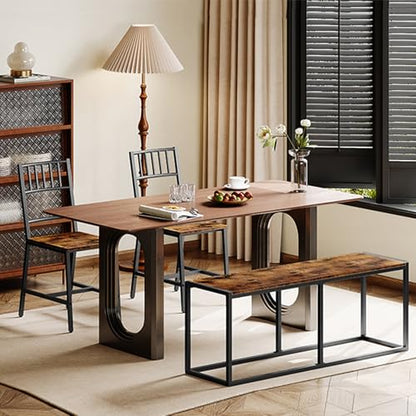 Dining Bench, 47.2 Inch Dining Table Bench, Industrial Style Kitchen Bench, Steel Frame, Easy to Assemble, for Kitchen, Dining Room, Rustic Brown and Black BF12CD01