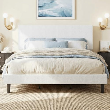 Boucle Upholstered King Size Bed Frame, White