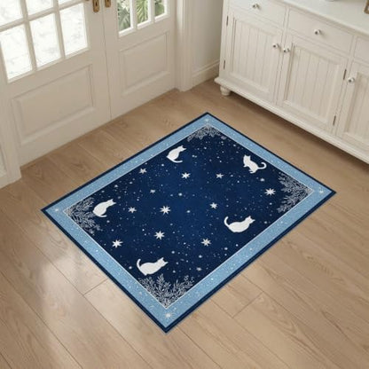 3'x5' Midnight Blue Cat Starry Design Washable Area Rug