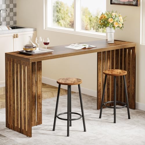 Tribesigns Bar Table, 63-Inch Counter Height Pub Table, Industrial Bar Height Table, Rectangular High Top Kitchen & Dining Counter Tables with Louvered Base for Narrow Space, Rustic Brown