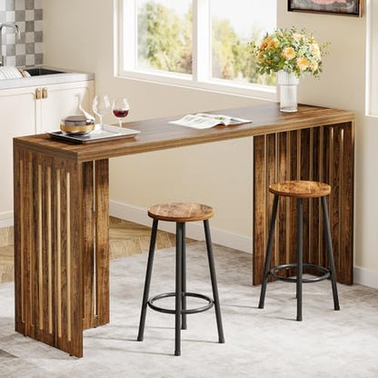 Tribesigns Bar Table, 63-Inch Counter Height Pub Table, Industrial Bar Height Table, Rectangular High Top Kitchen & Dining Counter Tables with Louvered Base for Narrow Space, Rustic Brown