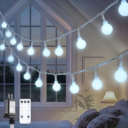 100ft Globe String Lights Indoor Outdoor Waterproof, 200 LED White Christmas Fairy Lights Plug in with Remote, Connectable Hanging Lights for Bedroom Patio Holiday Tree Party Christmas Decor