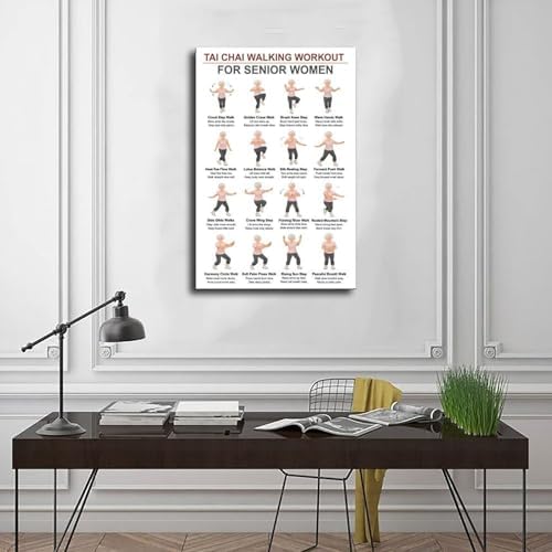 Women Tai Chi Walking Workout Chart Tai Chi Walking Seniors Seniors Exercises for Exercise Canvas Poster Bedroom Decor Room Decor Unframe 24x36inch