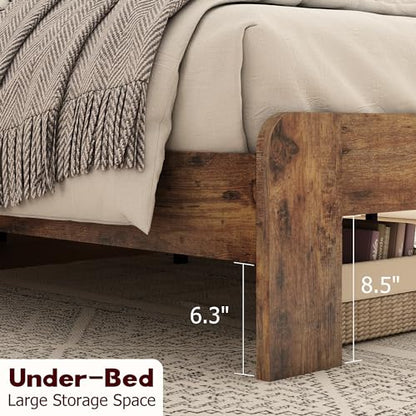 DWOYFO Wood Platform Bed Frame, Queen Bed Frame with Headboard, Dark Brown