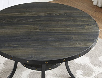 Collection Biony Espresso Wood Dining Set with Blue Fabric Nailhead Chairs